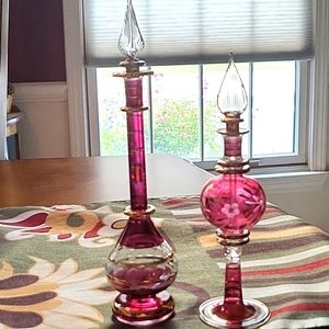 Pair of beautiful hand blown/painted perfume bottles.